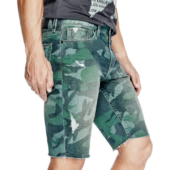 🆕Guess Slim Raw Edge Shorts Green Camo 29W - Picture 7 of 10